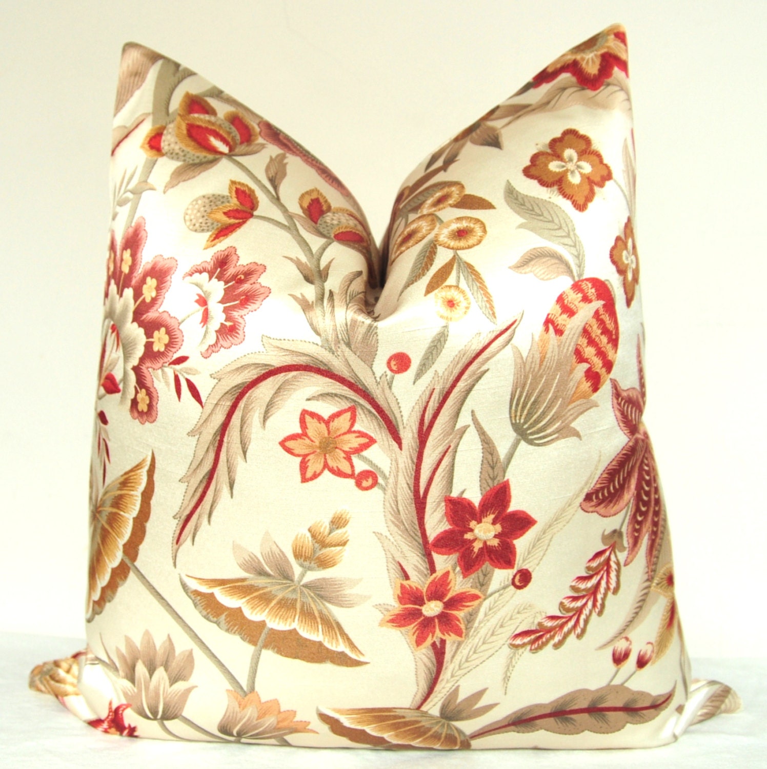 Pillow Cover - Decorative Pillow - Throw Pillow - Toss Pillow - 19x19 in - Floral - Cinnamon - Taupe