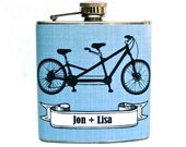 Flask: Personalized 6 oz Stainless Steel -Tandem Bicycle -Whiskey Flask Groomsmen Bridesmaid