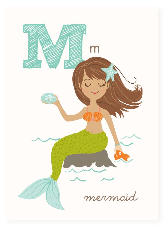 M is for Mermaid - 5x7 art print