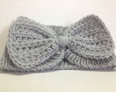 Dark Gray Adult Winter Headband Ear Muff Warmer with Bow (READY TO SHIP)