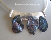 Blue gray pearl and sterling silver necklace and earring set