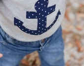 Baby Boys Clothing // Heather Gray Onesie with a Navy Anchor Applique // Size 6-12 months // Polka Dot Anchor
