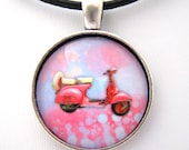 Pink Scooter Handmade Glass Tile Pendant