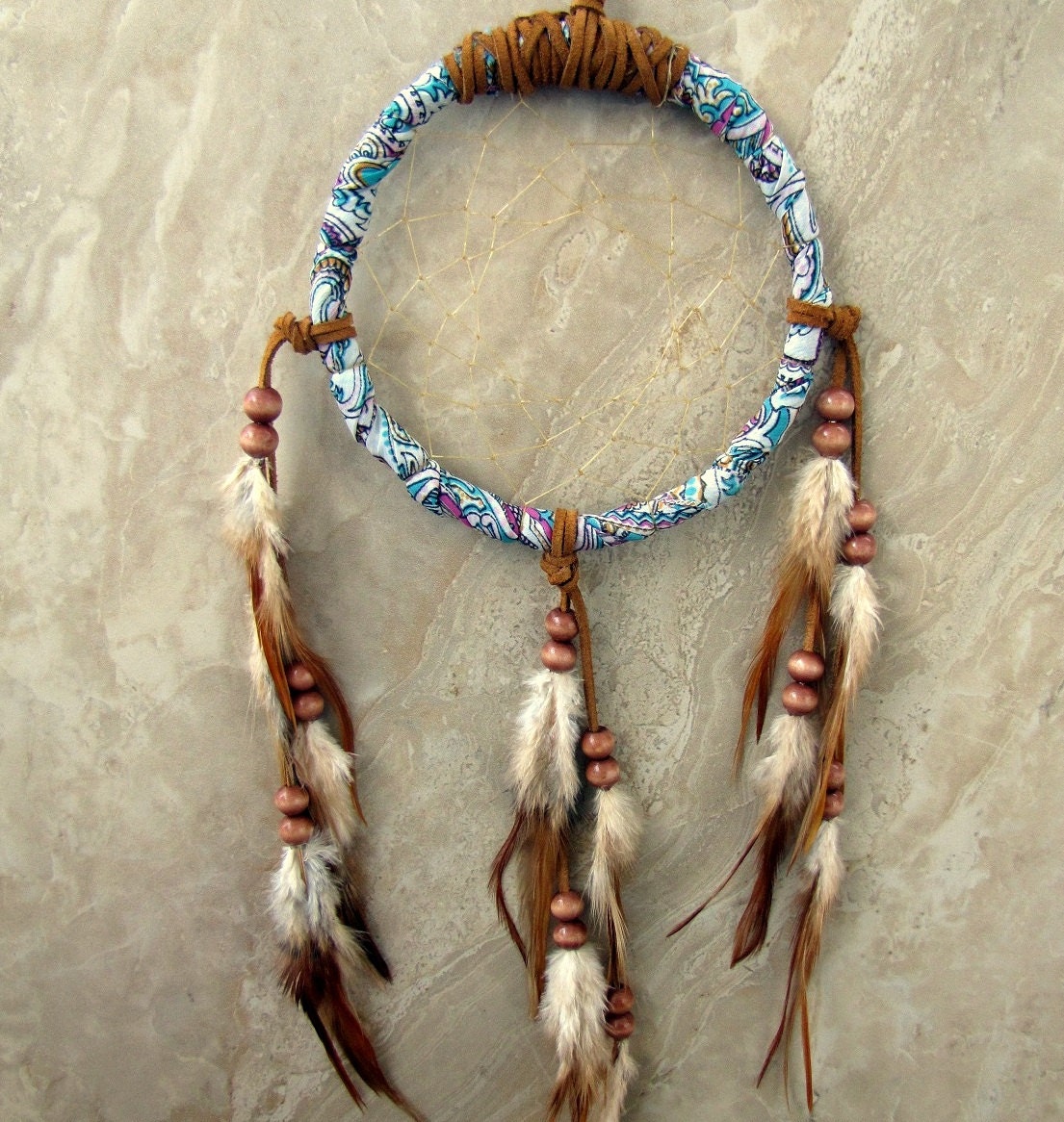 Dream Catcher - Large Colorful Fabric Covered Feather Dreamcatcher - Vintage Dreams (Ready to Ship)
