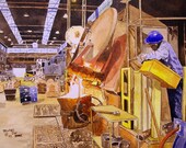 Hot Metal Original Watercolor Showing Hot Metal being Poured into a Ladle by Michael Joe Moore