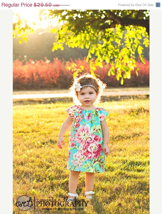 SHOP SALE 20% OFF // Girly Sweet Beautiful Shift Tunic Dress / Teal Peonie Floral Bliss / 6 months,12 months, 2t, 3t, 4t, 5t, 6y by PerryFi
