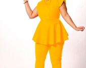 JIBRI Plus Size Peplum Top- Boat Neck