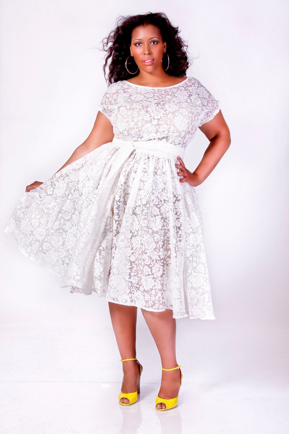 JIBRI Plus Size Swing Dress (Floral Burnout)