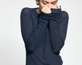 Long sleeve basic womens top, Viscose Linen blend Rib