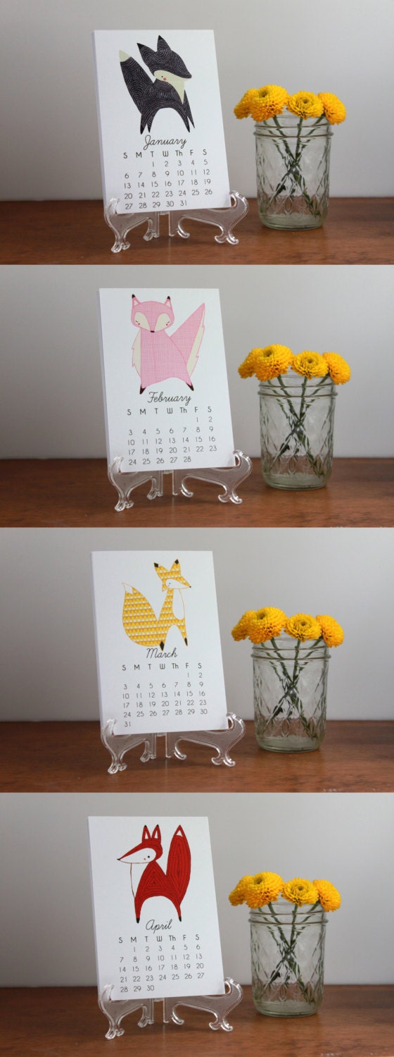 SALE 2013 Illustrated Little Foxes Calendar with Display Easel