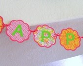 Pink, Orange and Green Hawaiian HAPPY BIRTHDAY Banner/Garland, luau, aloha, party, docoration