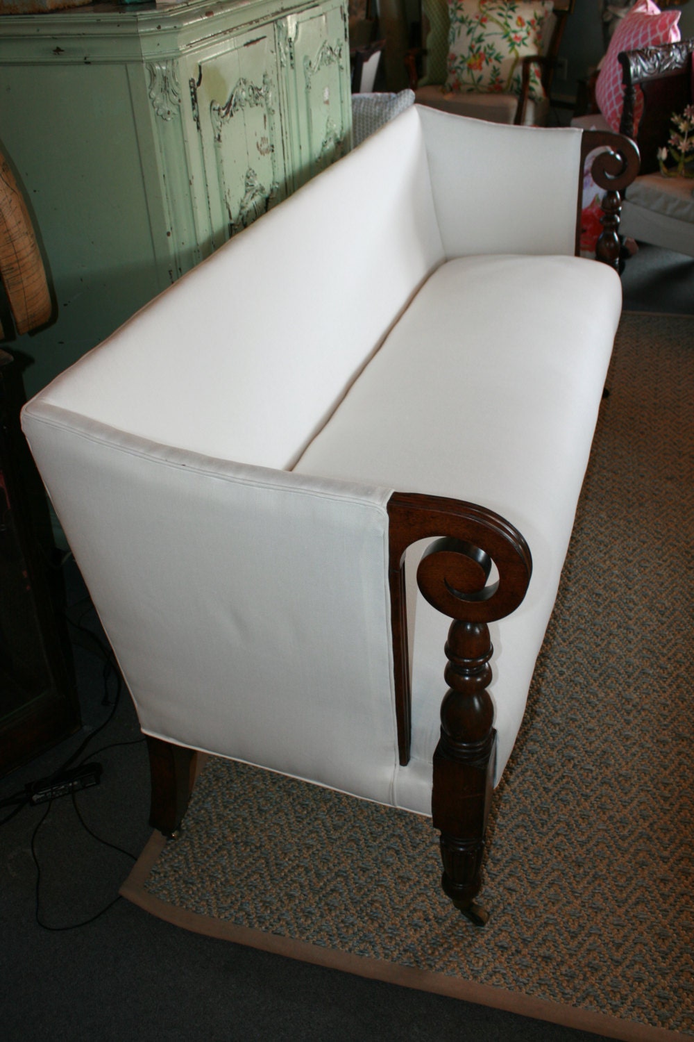 Fabulous Vintage White Linen Sofa