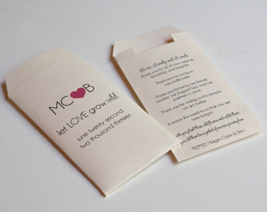 50 - Custom Printed Wedding Favor Envelopes - Many Colors Available