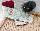 Camera Strap Cover, Padding, Lens Cap Pocket - Chic Paper and Ta Dot