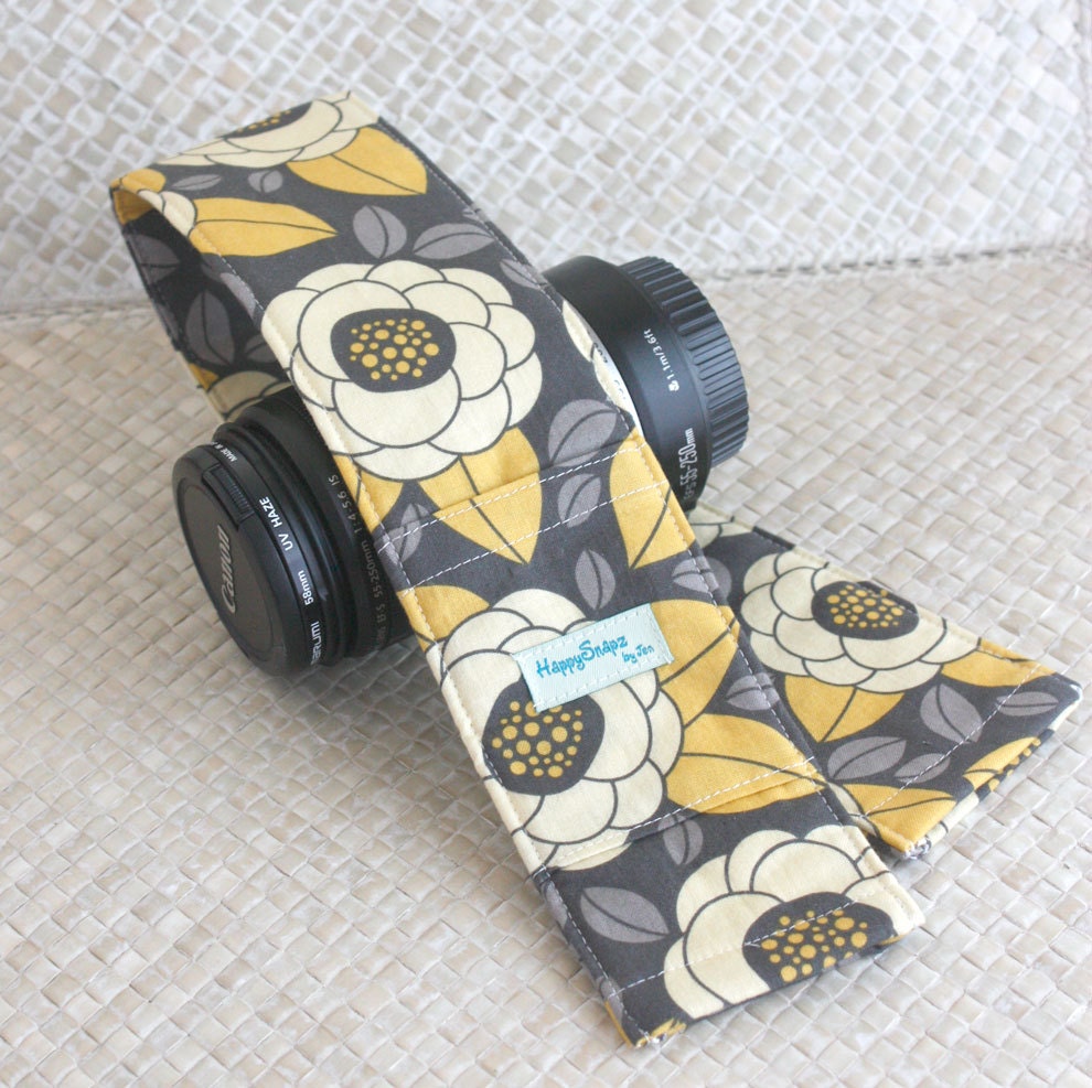 DSLR Camera Strap Cover, Padding and Lens Cap Pocket, Canon and Nikon Compatible - Bloom