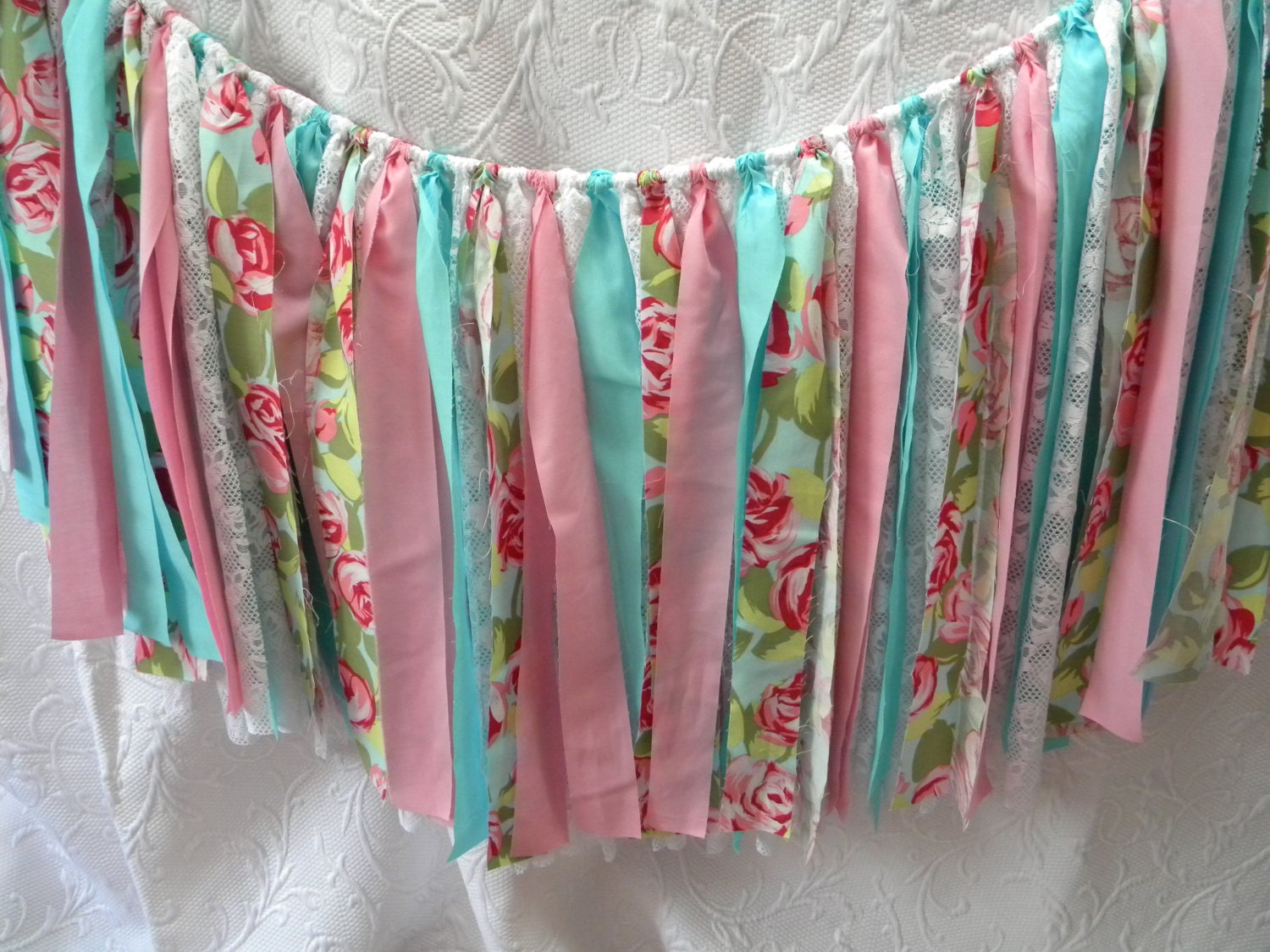 Free US Shipping/Shabby Chic Fabric Banner/Fabric Rag Banner/Fabric Banner/Pennant/Fabric Flags/Photo Prop/Banner/Bunting/Aqua Fabric Banner