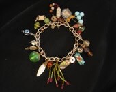 Vintage Chunky Charm Bracelet Enamel Glass Beads