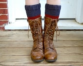 Knitted Boot Cuffs, Boot Toppers, in Gray and Red Color Block