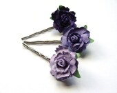 Cabbage Rose flower hair pin trio - lilac on silver