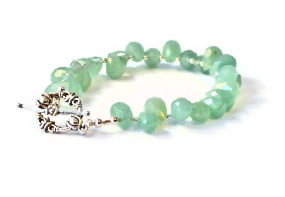 Aventurine and Sterling Silver Beaded Bracelet, Aventurine Beaded Bracelet, Handmade Jewelry