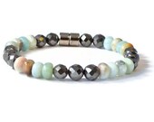 Magnetic Hematite and Gemstone Beaded Bracelet, Hematite Bracelet, Magnetic Health Bracelet, Therapy Bracelet