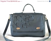 Leather Laptop Bag, 13 inch, Satchel, Computer Bag, Messenger Purse, Office Bag, Applique Bag, Womens Laptop Bag - Grey / Spring Fashion