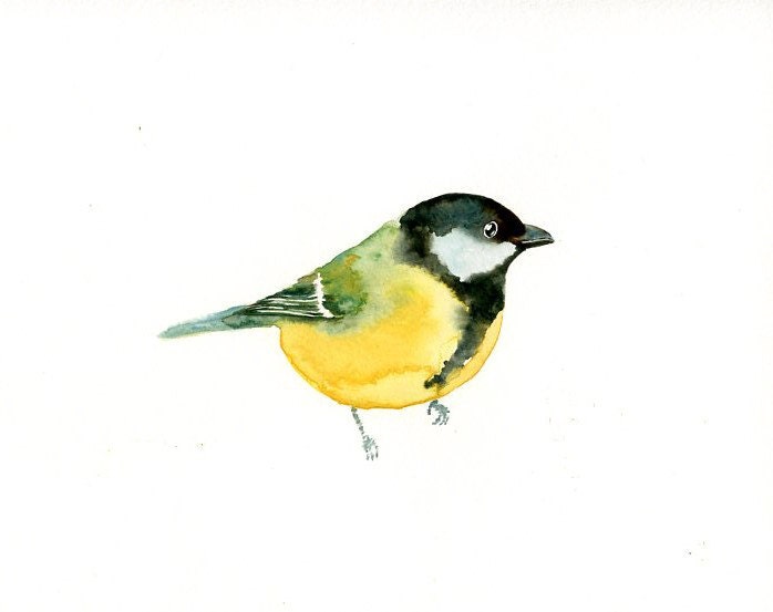 GREAT  TIT Original watercolor painting 10X8inch