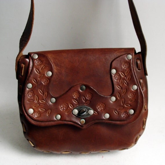 70s leather purse / vintage hippie bag / by OldBaltimoreVintage