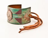 Leather Cuff Fringe Jewelry, Lace, Lacing, Laced, Tribal, Native, Geometric - DISCOUNT
