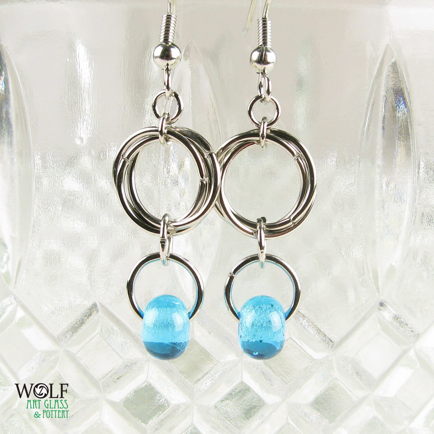 Aqua Blue Glass Bead Earrings Floret Drop Earrings