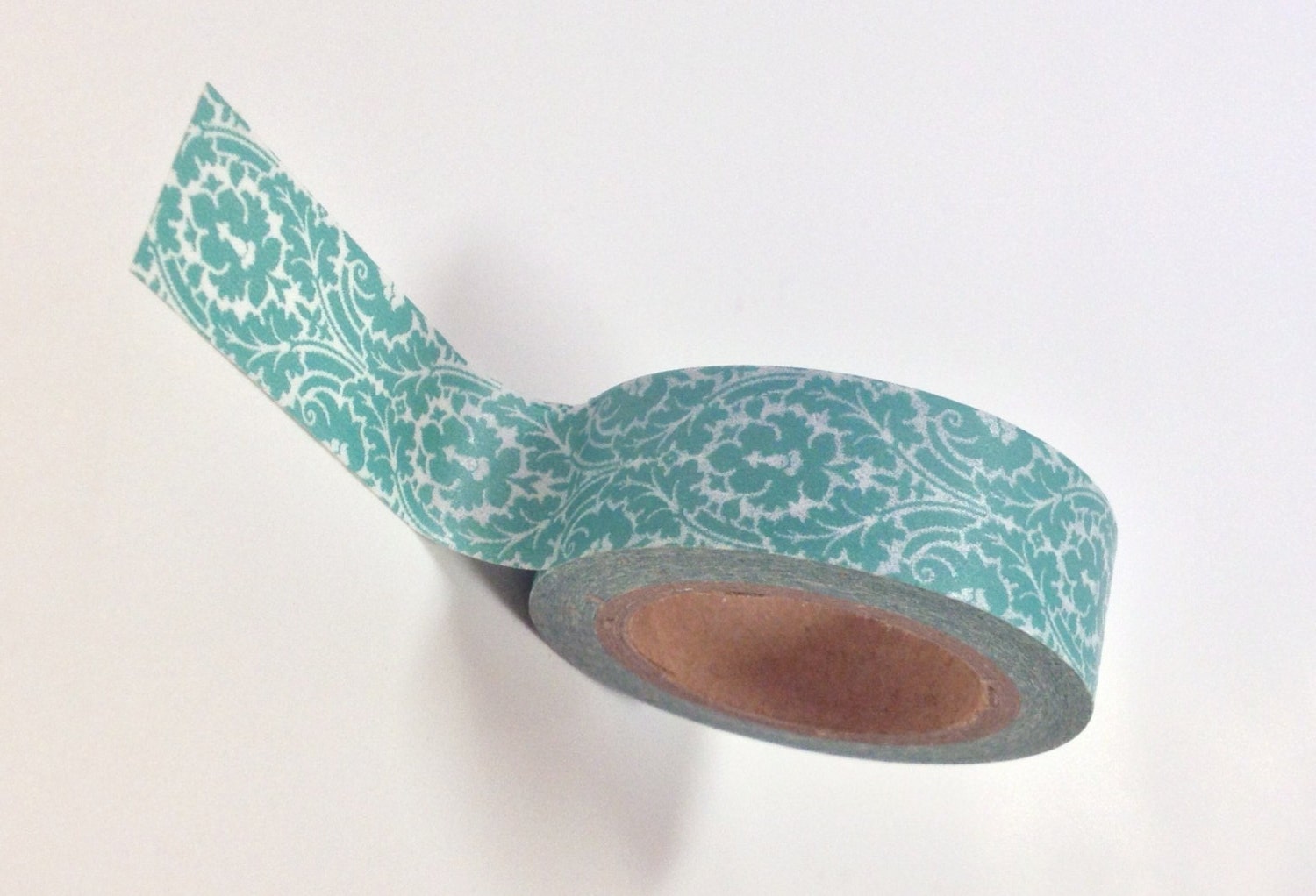 Washi Tape - 15mm - White and Aqua Damask - Deco Paper Tape No. 519
