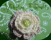 Crochet Flower Ecru and Cream colors with green bead