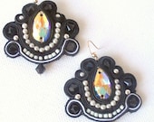 Black Swan earrings , swarovski black beaded earrings , soutache earrings , black and white trends