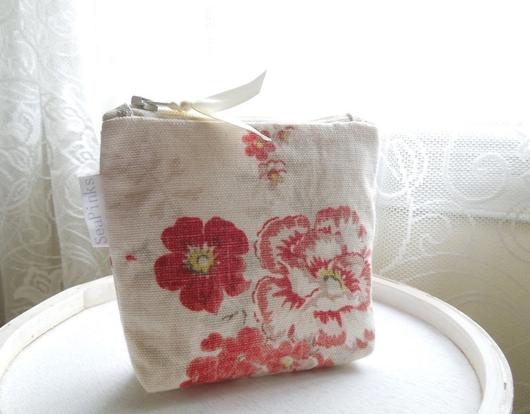 Red Floral Cotton Coin Purse