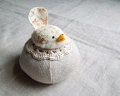 Small Cream Bird on Linen Pincushion Tuffet