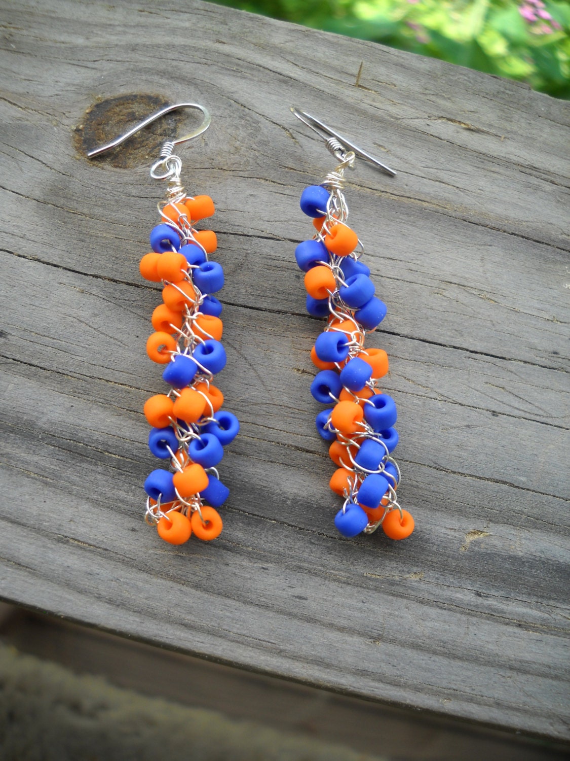 Gator Blue and Orange Beaded Crochet Earrings Set Available Many Color Options Hypoallergenic