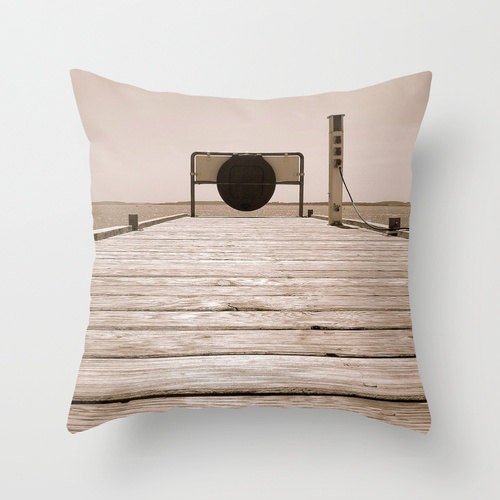 At the Sea . Throw Pillow . Home Decor . Decoration . Elegant . Romantic . Sepia . Sea . Coast . Harbour