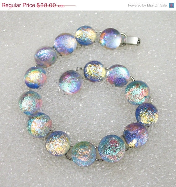 Sale, Bracelet in Dichroic Fused Glass Sparkling, Double Dichroic Glass Mermaid Tears, Sale, Sale, Sale