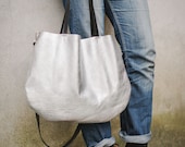 Silver Leather Hobo Bag, every day bag, tote bag