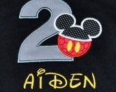 Birthday Boy Outfit - Monogrammed/Personalized Second Birthday Mickey Mouse Appliqued Black T-shirt, Sizes 2T or 3T
