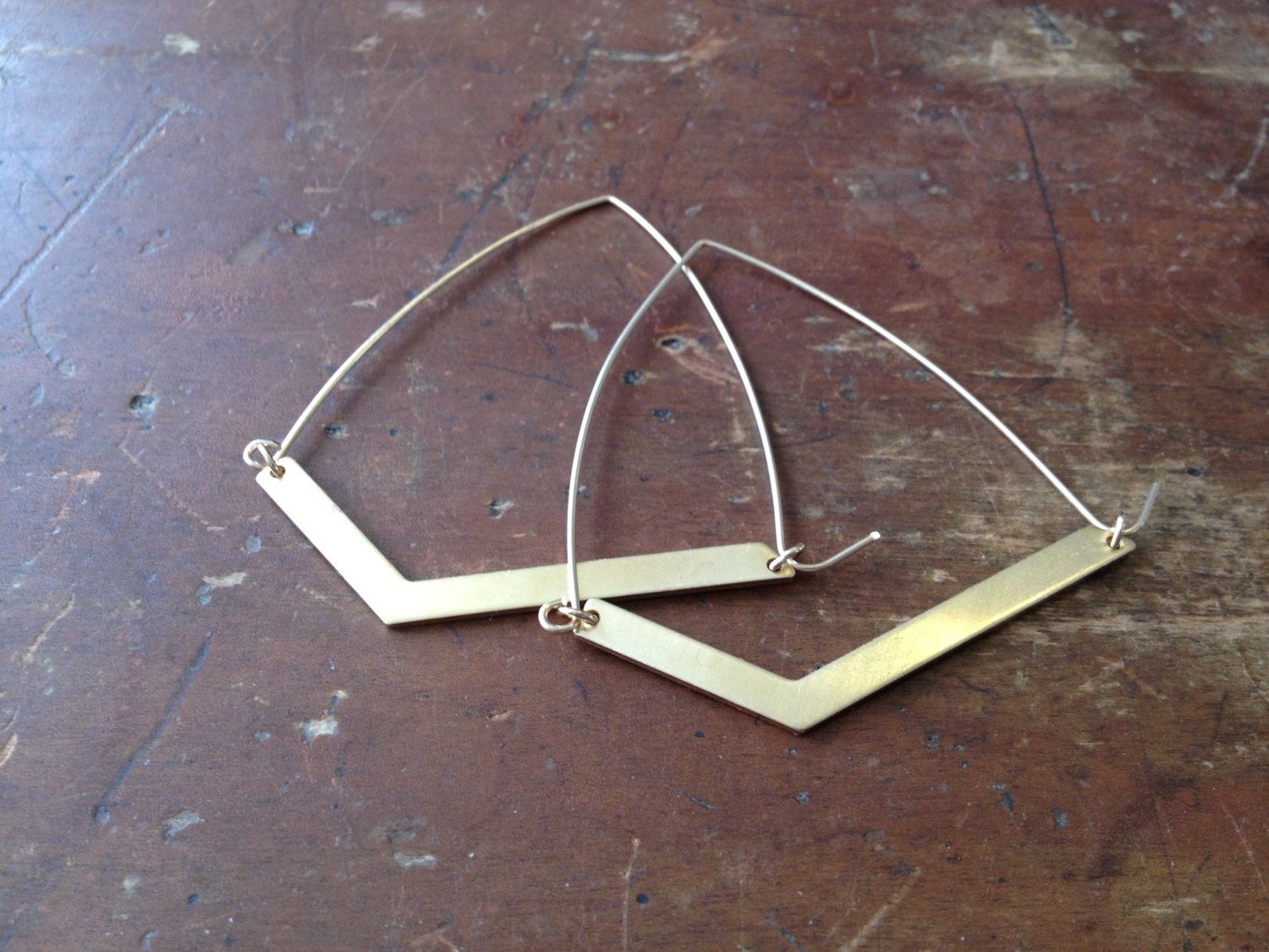 one at a time // chevron / brass hoops / 14k gold filled articulated ear wires