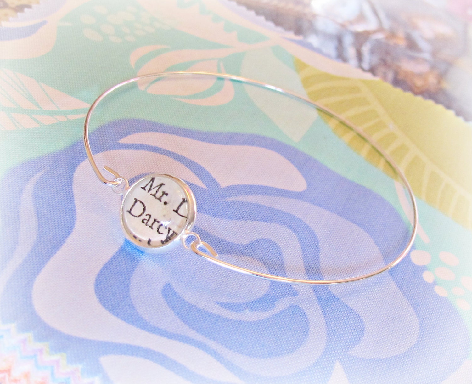 Mr Darcy Bangle I Bracelet Vintage Jane Austen Pride and Prejudice Silver Text Name