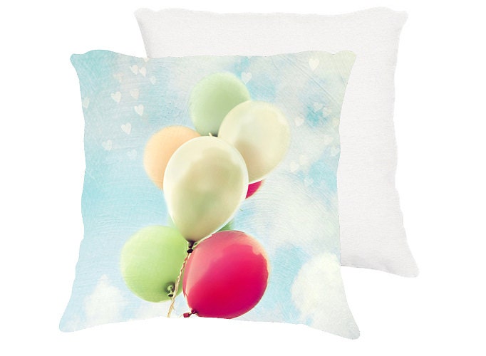 18x18 cotton pillow "Balloons",  pastel pillow, whimsical home decor, nursery decor, balloons, sky - VintageChicImages