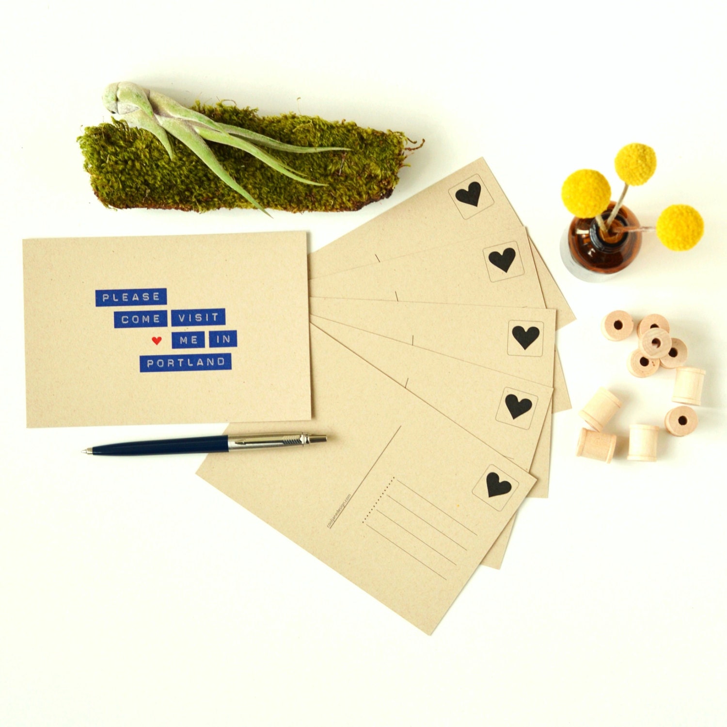 Please Come Visit Me In Portland - Postcard 6 Pack  - Six recycled kraft paper postcards