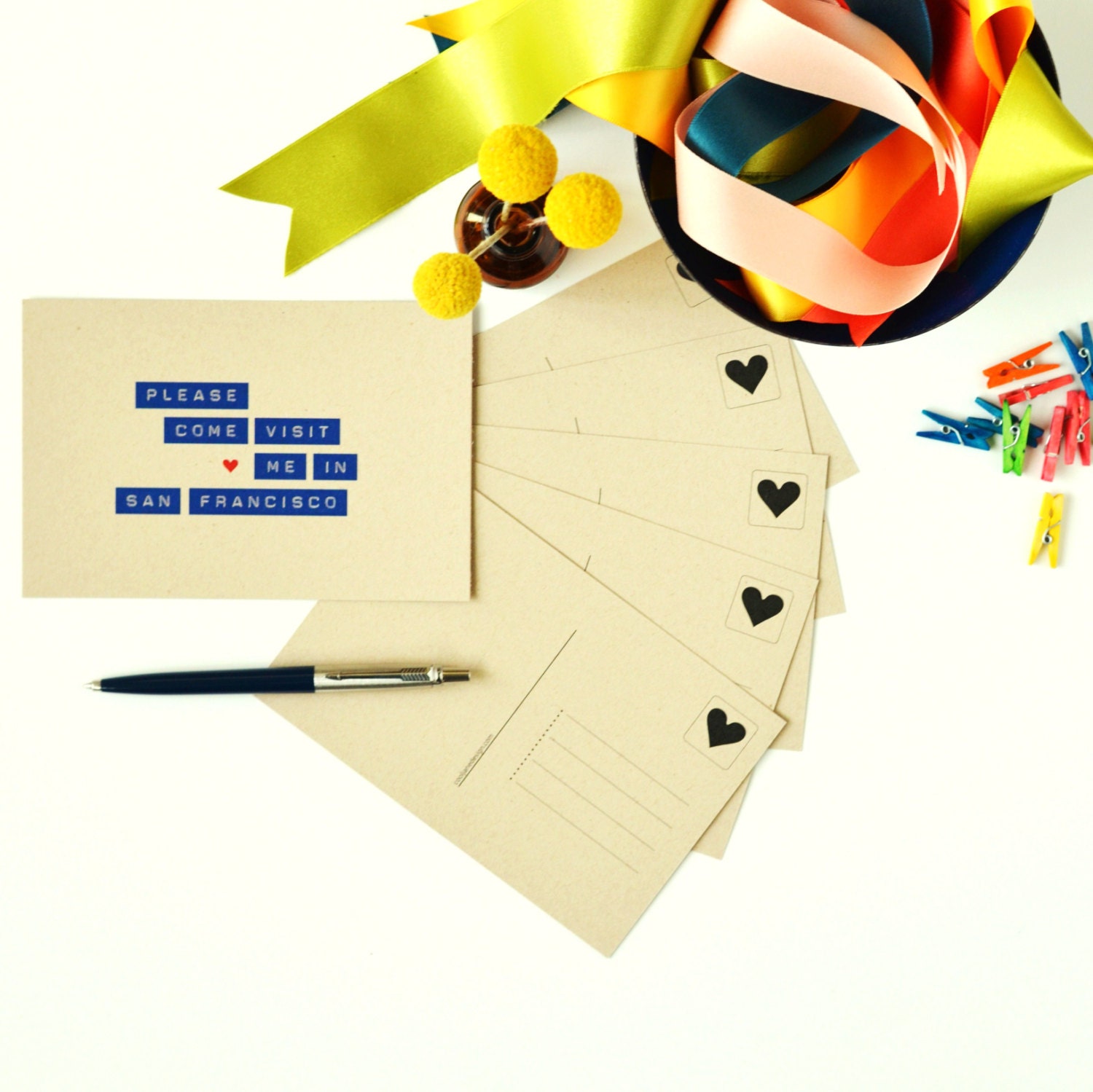 Visit Me In San Francisco - Postcard 6 Pack - Set of six recycled kraft paper postcards