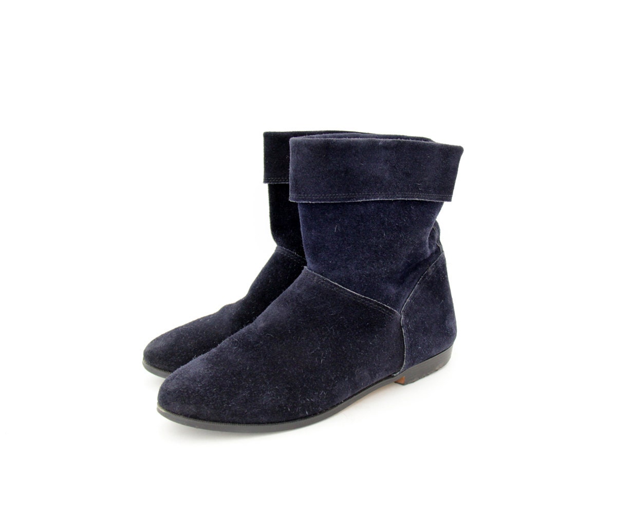 Vintage boots / navy suede ankle pirate booties / size 37-7