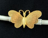 Vintage Butterfly Buckle Belt OS - 70s 80s White Thin Stretch Spring Snake Coil Belt Gold Metal One Size Free US Shipping