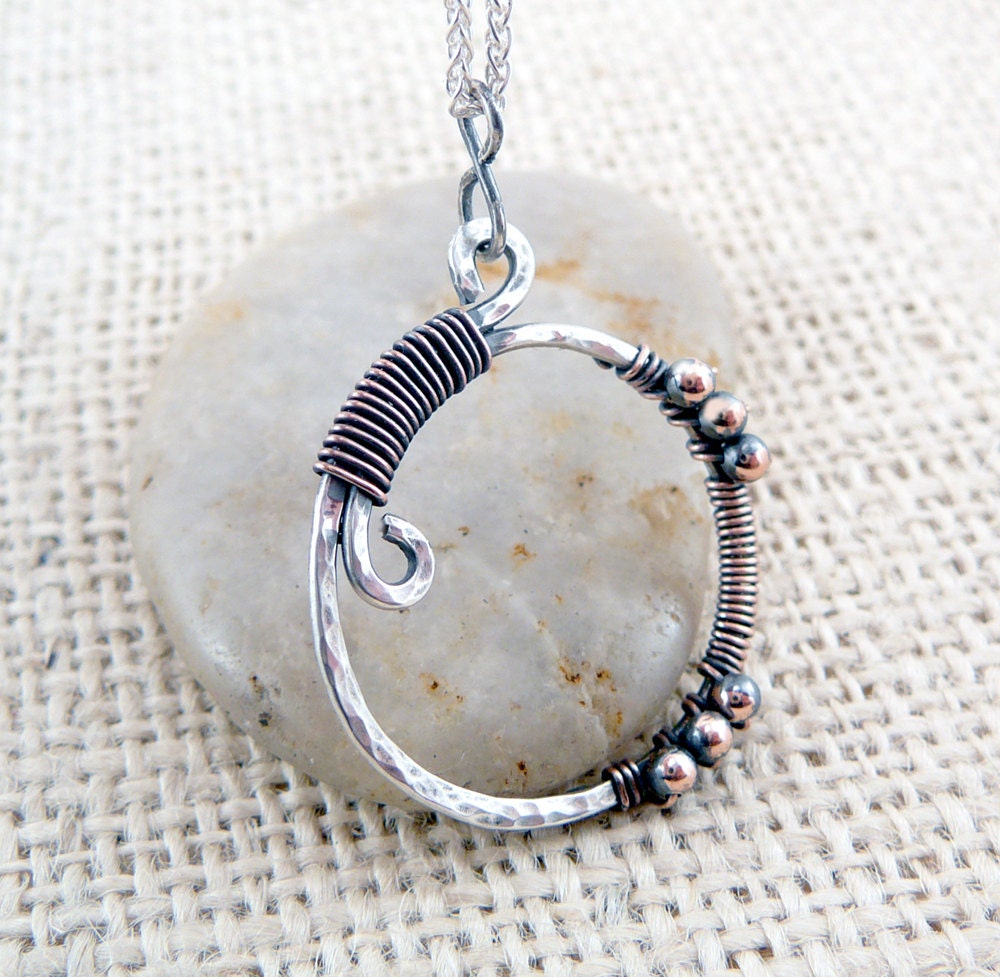 Hammered Mixed Metal Pendant - Wire Wrapped Pendant