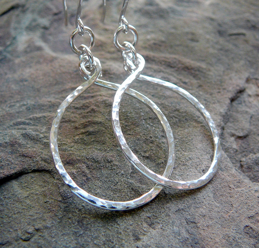Sterling Silver Hammered Hoop Earrings, Large Silver Earrings