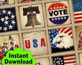 Celebrate America / USA / Patriotic - Instant Download 1x1 Inch Square Tiles Digital JPG Collage Sheet